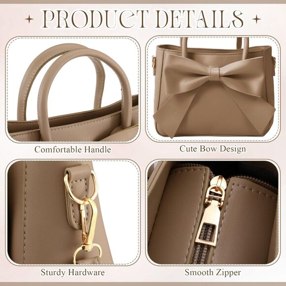 Leather Crossbody Bag for Women Small Purse with Bow Detachable Strap - Picture 4 of 6